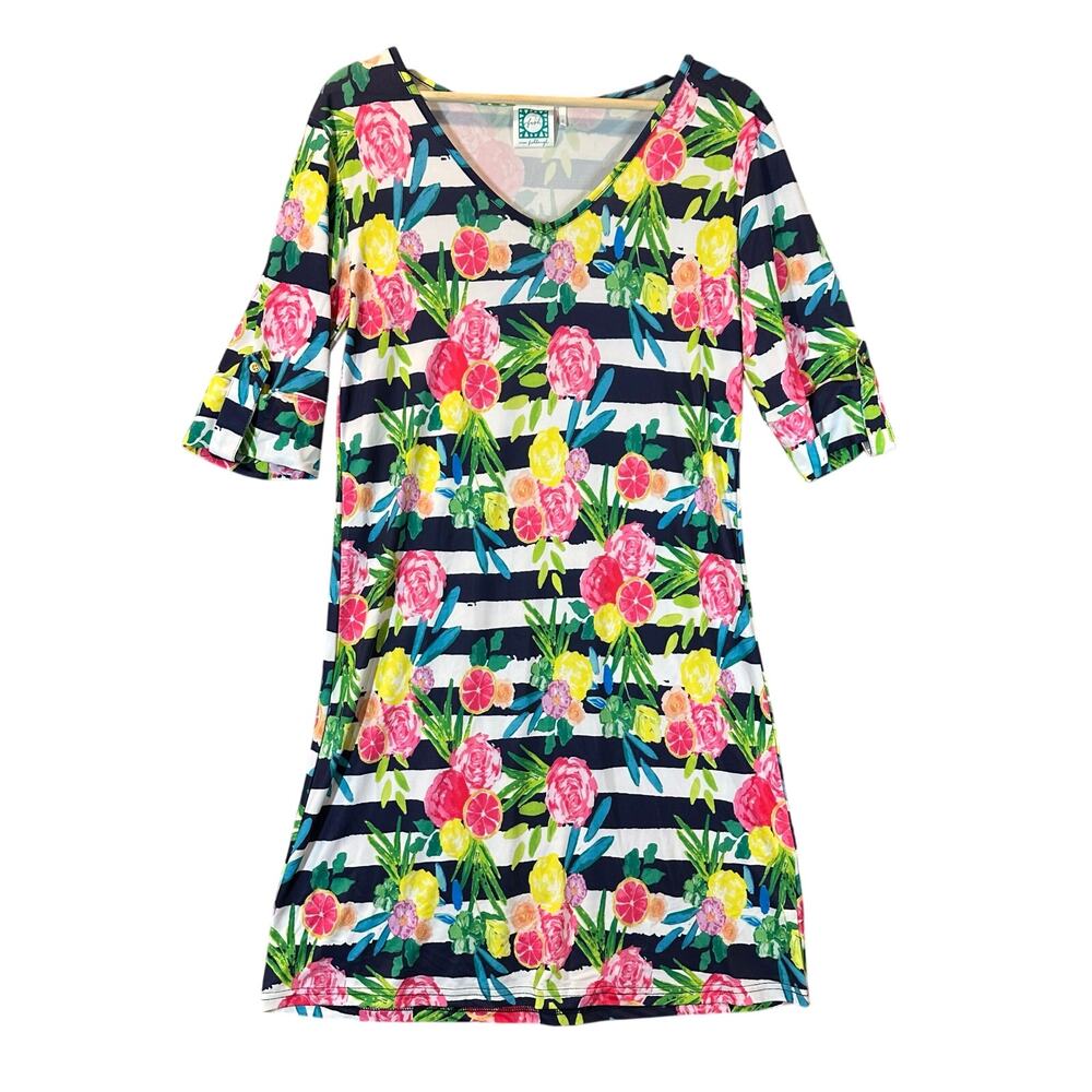 VFish Vera Fishbaugh Dress S Nautical Floral Stripe Coverup Beachy Resort Wear